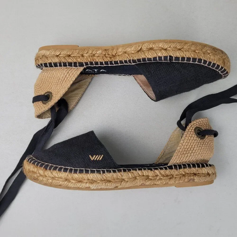 VISCATA Size 6.5 Candell Espadrille Sandals Flats Jute Black